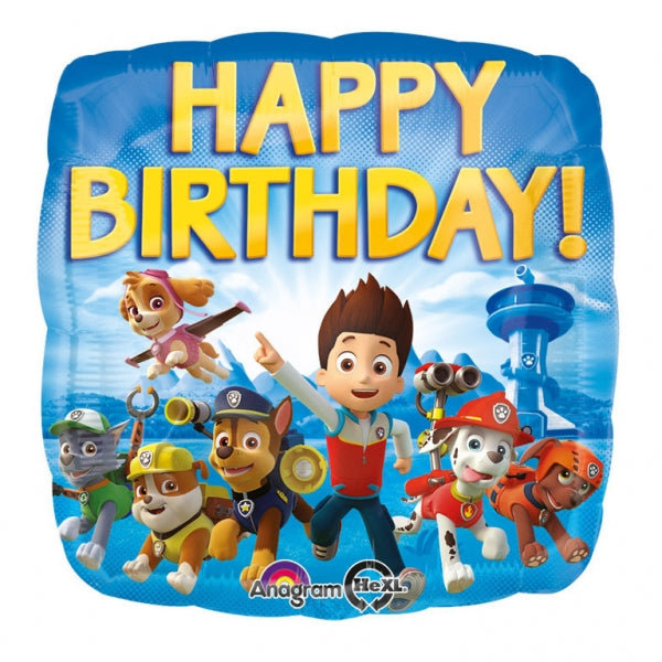 Folija balons Paw Patrol Happy Birthday 43 cm – Kvadrātveida dzimšanas dienas balons