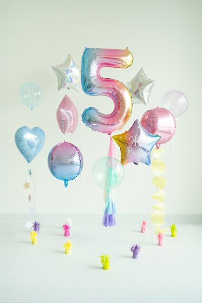Folija balons cipars 5 "pastel rainbow" (86 cm)