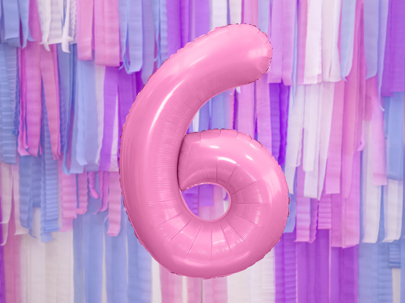 Folija balons cipars 6 rozā (86 cm)
