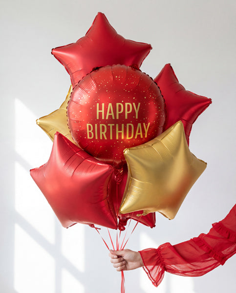 Folija balons apaļš “Happy Birthday” tumši sarkans (35 cm)
