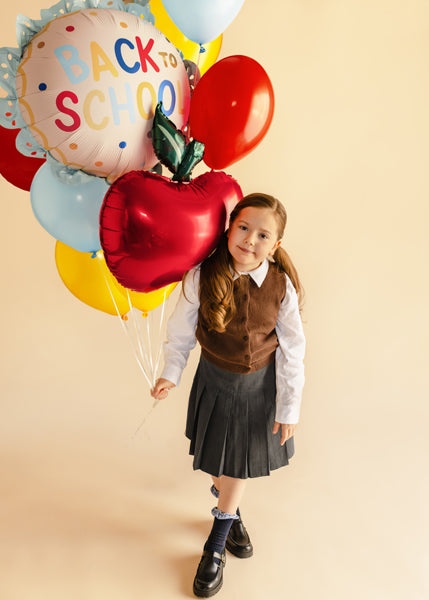 Folija balons Back to School 52 × 52 cm – Krēmkrāsas un zils skolas tematikas dekors