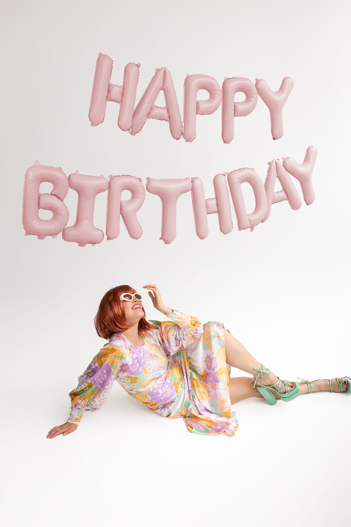 Matēts folijas balons “Happy Birthday”, 340 × 35 cm, rozā