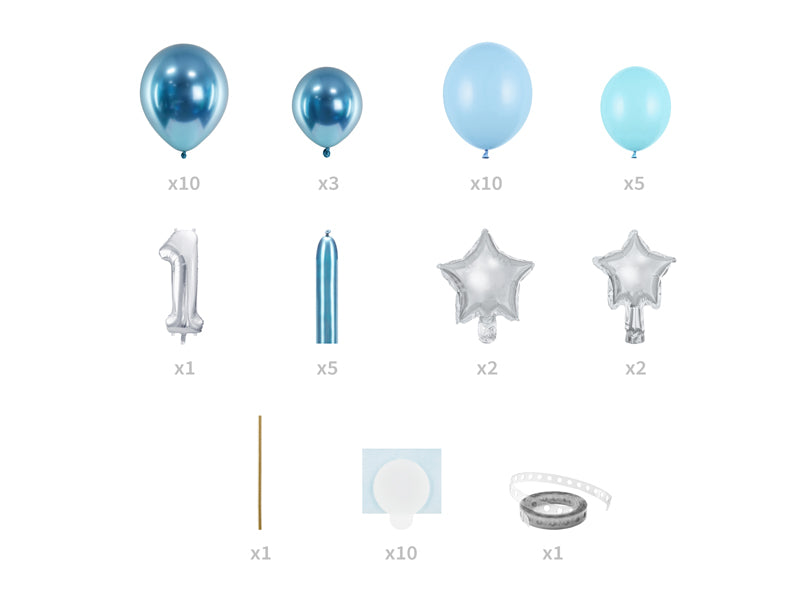 Zils balonu pušķis Cipars 1 – 90 × 140 cm | DIY 1. dzimšanas dienas dekorācija