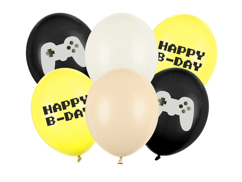 Lateksa baloni “Happy B-day”, 30 cm, 6 gab. – krāsaini dzimšanas dienas baloni