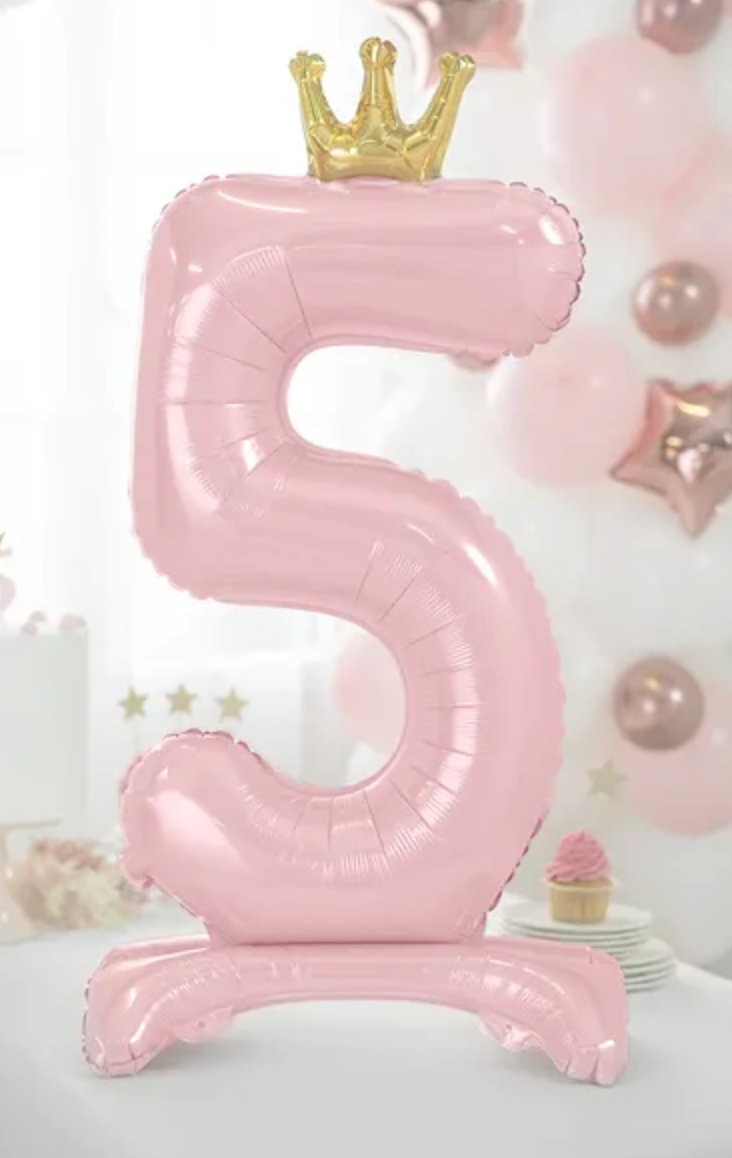 Stāvošs folija balons Cipars 5 rozā krāsā 84 cm – Dzimšanas dienas dekorācija