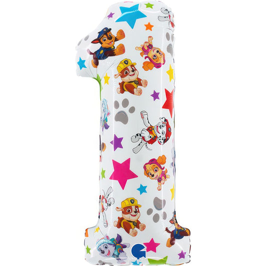 Paw Patrol cipars 1 folija balons 71cm balts