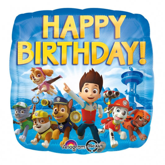 Folija balons Paw Patrol Happy Birthday 43 cm – Kvadrātveida dzimšanas dienas balons