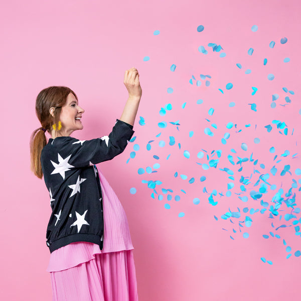 "Gender Reveal" balons “Boy” (1 m) ar zilu konfeti