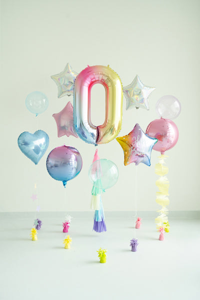 Folija balons cipars 0 "pastel rainbow" (86 cm)