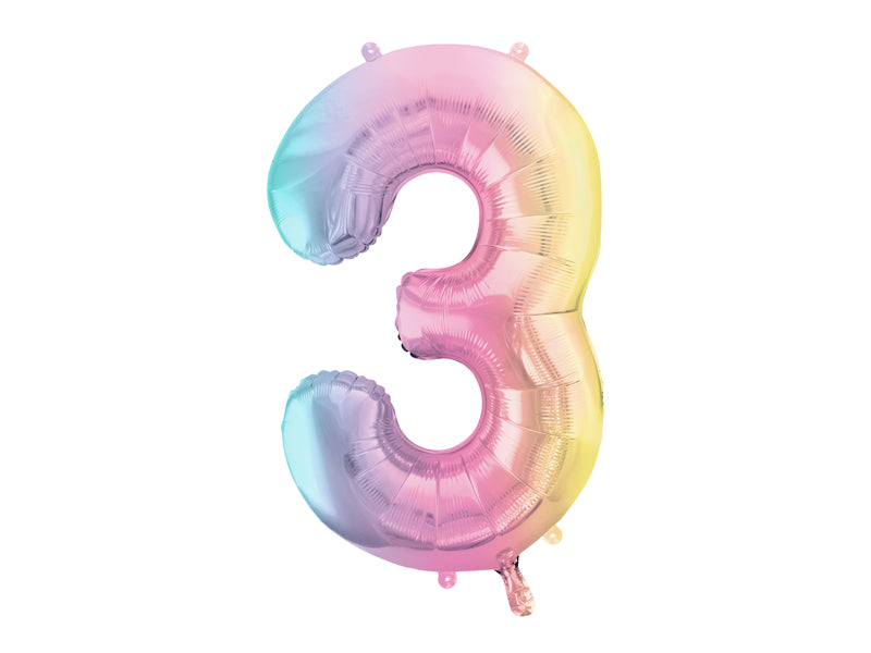 Folija balons cipars 3 "pastel rainbow" (86 cm)