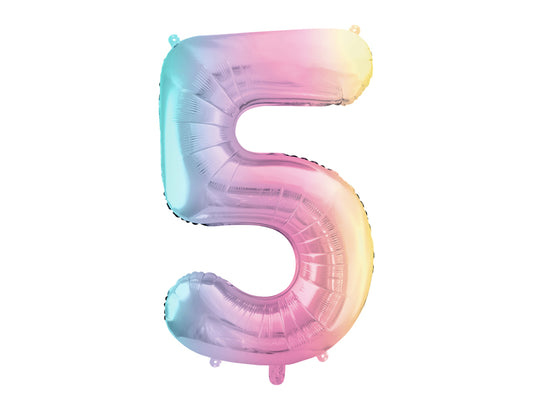 Folija balons cipars 5 "pastel rainbow" (86 cm)