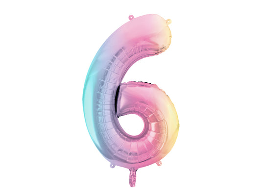 Folija balons cipars 6 "pastel rainbow" (86 cm)