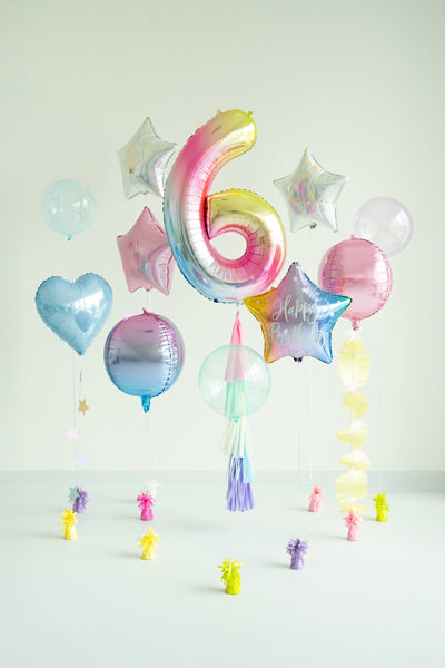 Folija balons cipars 6 "pastel rainbow" (86 cm)