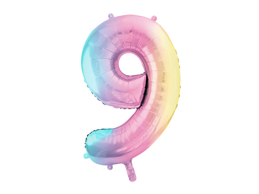 Folija balons cipars 9 "pastel rainbow" (86 cm)