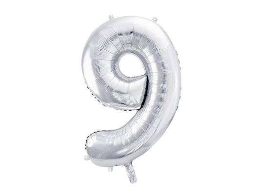 Folija balons cipars 9 sudraba (86 cm)