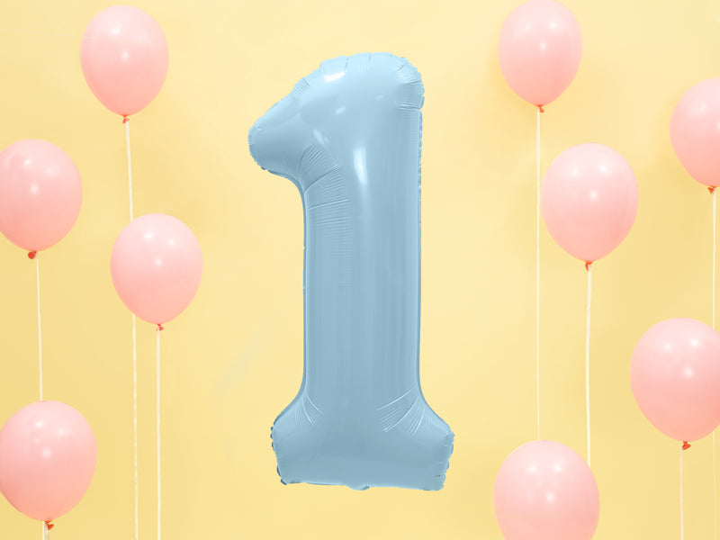 Folija balons cipars 1 gaiši zils (86 cm)
