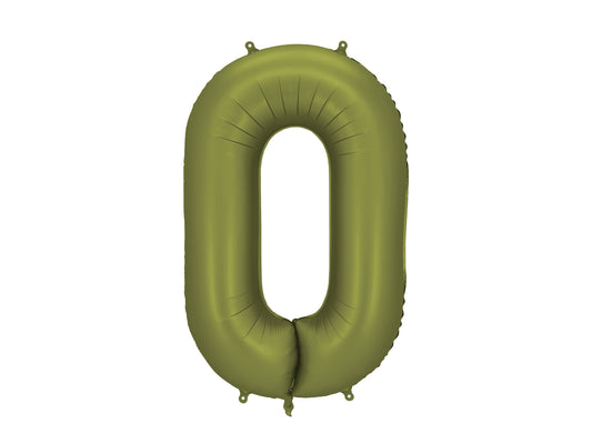 Matēts folija balons ar ciparu "0" 86cm, olīvu zaļš