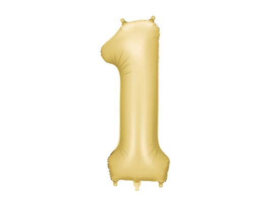 Matēts folija balons ar ciparu “1” 86cm, zelta