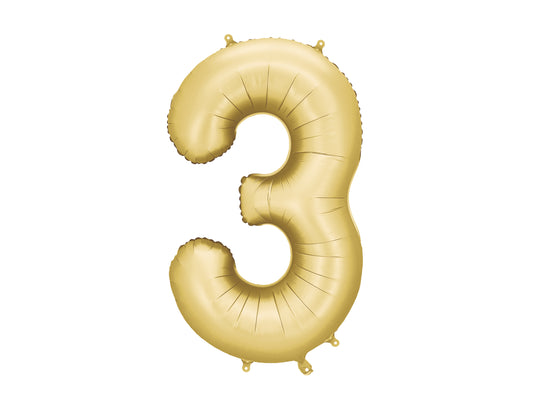Matēts folija balons ar ciparu “3” 86cm, zelta