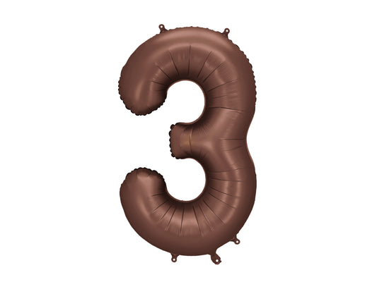 Matēts folija balons ar ciparu “3” 86cm, brūns