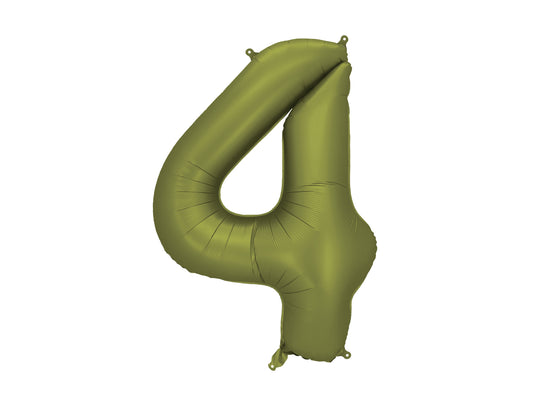 Matēts folija balons ar ciparu “4” 86cm, olīvu zaļš