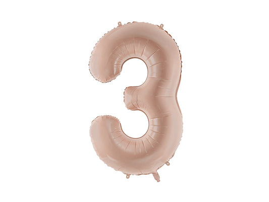 Matēts folija balons ar ciparu "3" 72cm, tumši bēšs