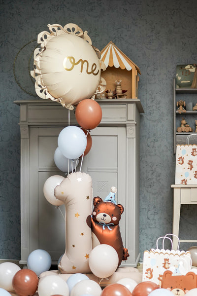 Folija balons cipars 1 ar lācīti (81 x 72 cm) – piepūšams ar gaisu