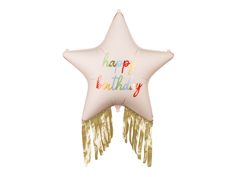 Folija balons Zvaigzne ar bārkstīm “Happy Birthday” 72x72 cm – Krāsains svētku dekors