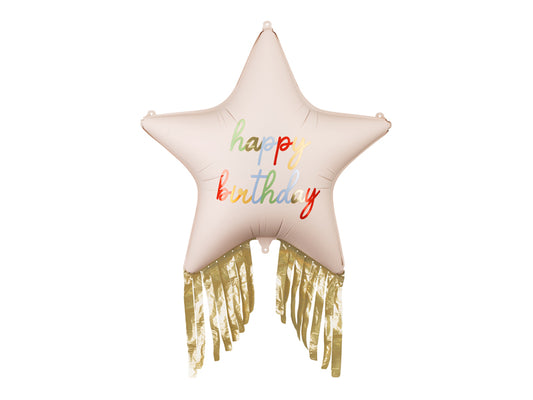 Folija balons Zvaigzne ar bārkstīm “Happy Birthday” 72x72 cm – Krāsains svētku dekors