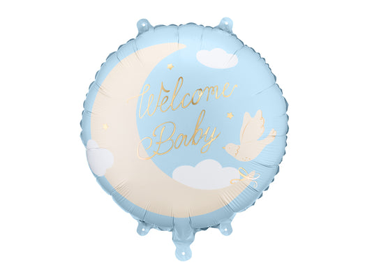 Folija balons apaļš “Welcome Baby” gaiši zils (35 cm)