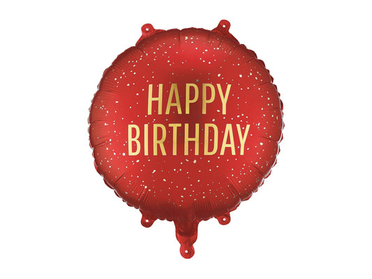 Folija balons apaļš “Happy Birthday” tumši sarkans (35 cm)