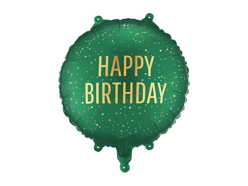 Folija balons apaļš “Happy Birthday” tumši zaļš (35 cm)