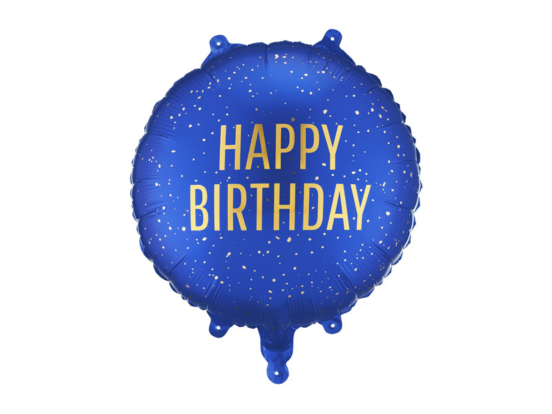 Folija balons apaļš “Happy Birthday” tumši zils (35 cm)