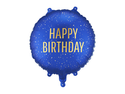 Folija balons apaļš “Happy Birthday” tumši zils (35 cm)