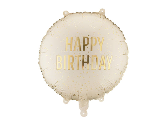 Folija balons apaļš “Happy Birthday” krēmkrāsas (35 cm)