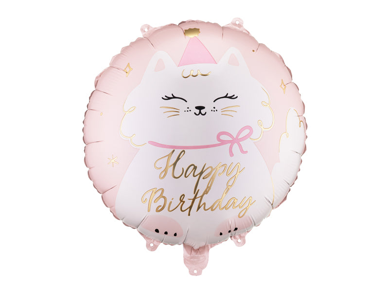 Folijas balons “Happy Birthday” ar kaķa tematiku, 45x45cm