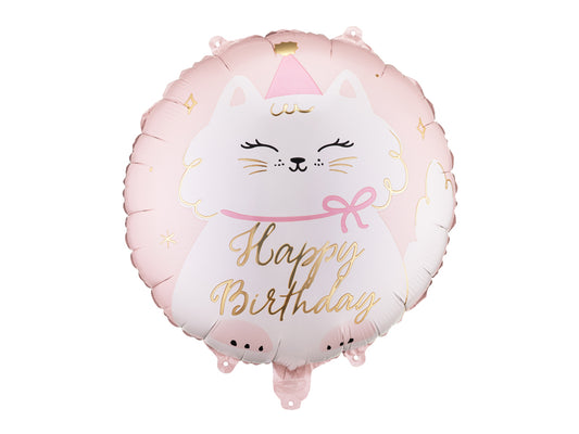 Folijas balons “Happy Birthday” ar kaķa tematiku, 45x45cm