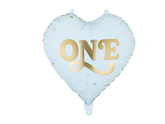 Folija balons Sirds “One”, 45 cm, gaiši zils