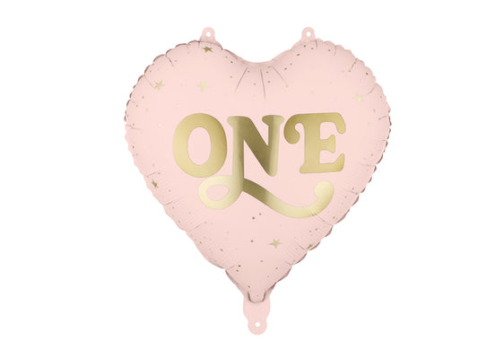 Folija balons Sirds “One”, 45 cm, gaiši rozā