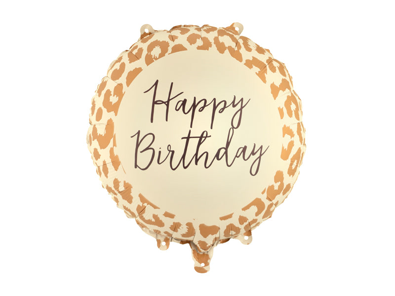 Folija balons “Happy Birthday” ar leoparda rakstu, 35x35 cm, krāsu mikss