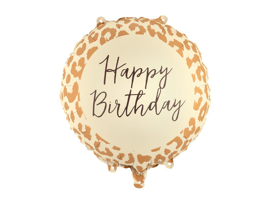 Folija balons “Happy Birthday” ar leoparda rakstu, 35x35 cm, krāsu mikss