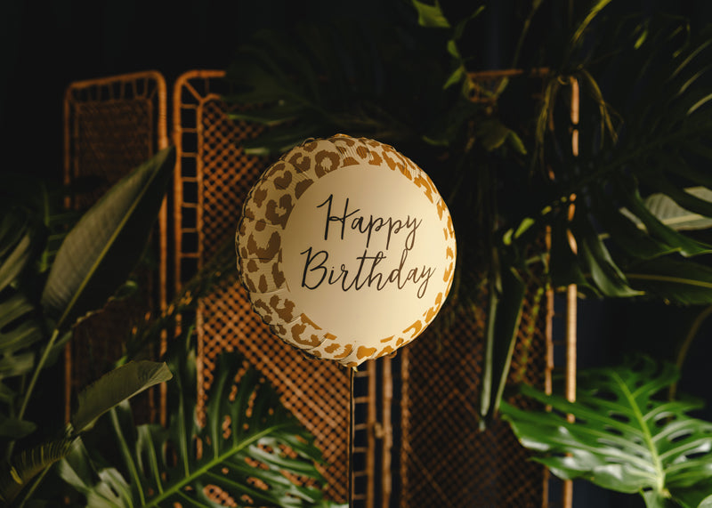 Folija balons “Happy Birthday” ar leoparda rakstu, 35x35 cm, krāsu mikss