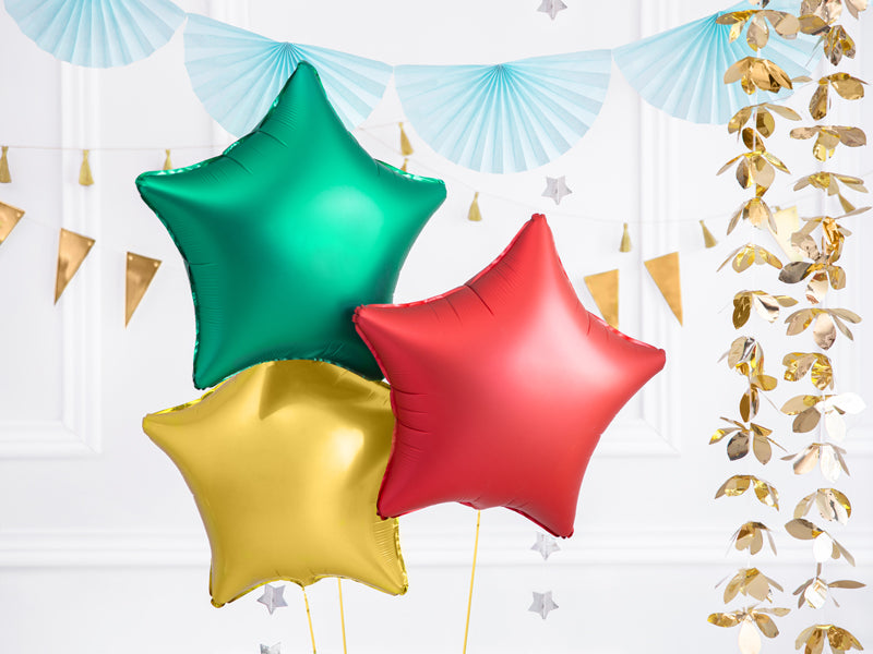 Folija balons Zvaigzne sarkans 48 cm – Satīna efekta balons svētku dekorācijām