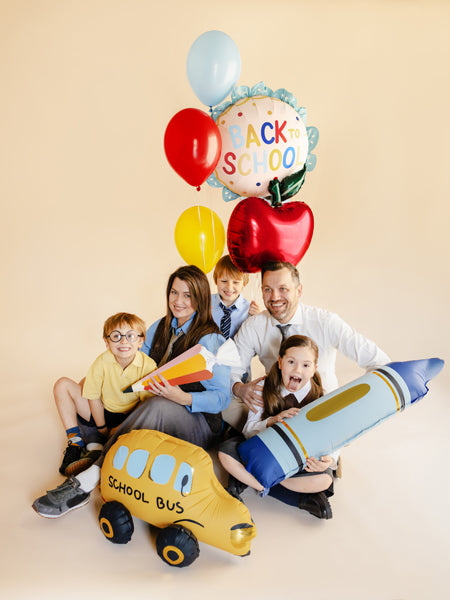 Folija balons Back to School 52 × 52 cm – Krēmkrāsas un zils skolas tematikas dekors