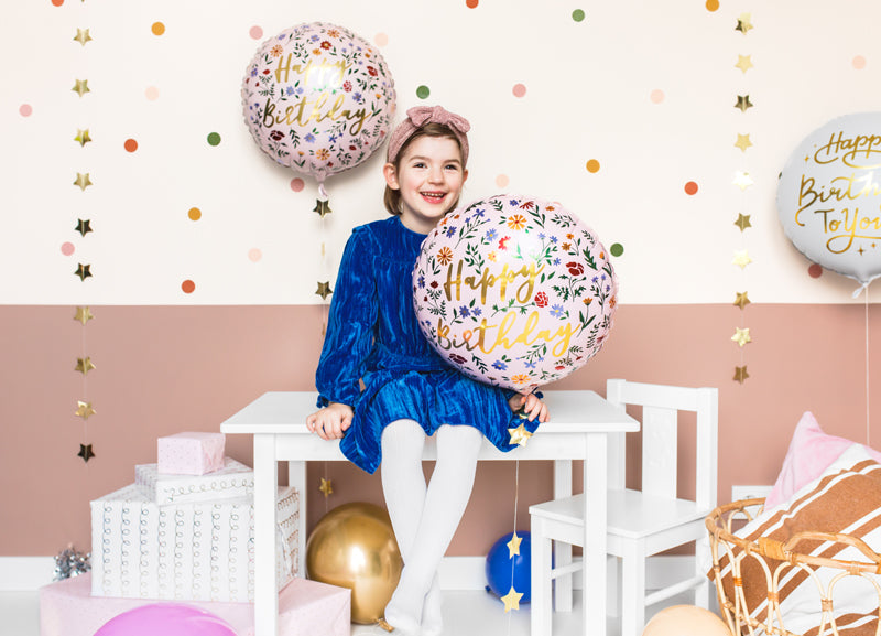 Folija balons “Happy Birthday” gaiši rozā (45 cm)