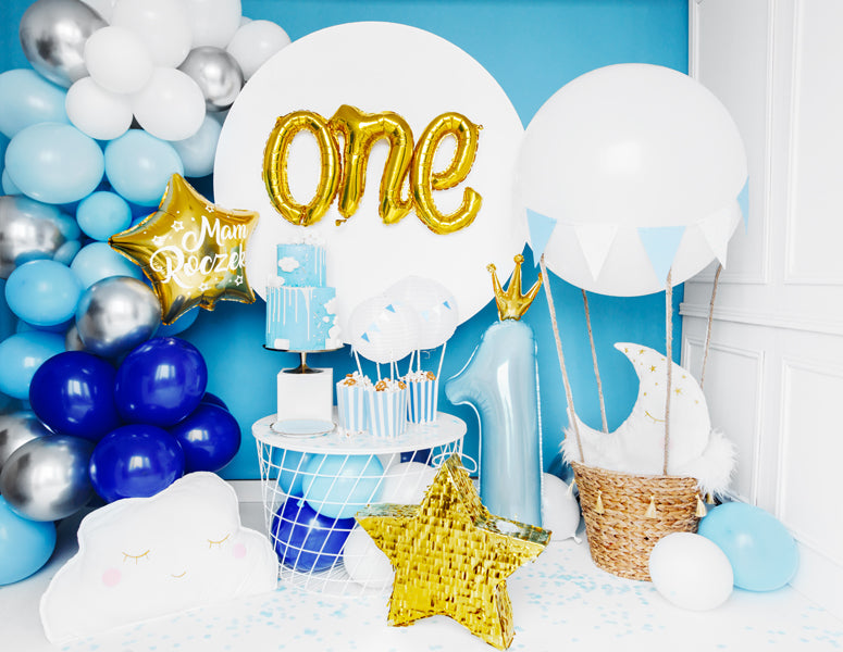 Folija balons cipars 1 gaiši zils ar zelta kroni (92 cm)