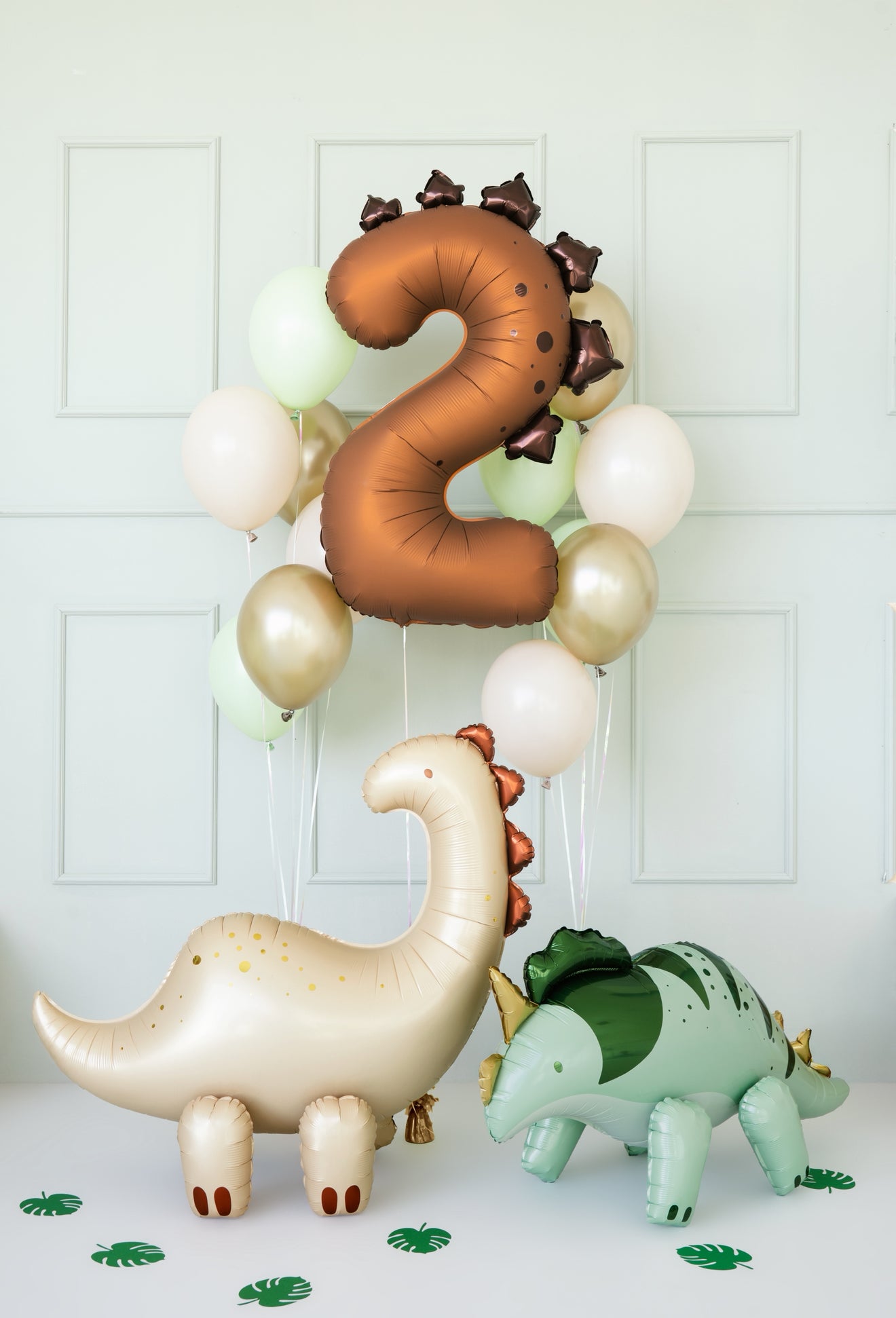 Matēts folija balons ar ciparu 2 - Dinozaurs, 92 cm, brūnā krāsā