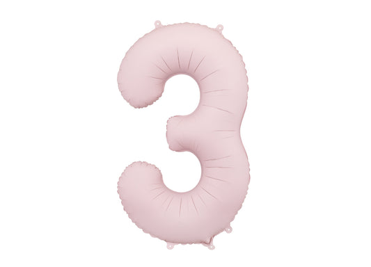 Matēts folija balons ar ciparu "3" 86cm, gaiši rozā