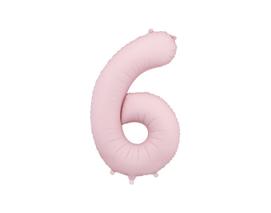 Matēts folija balons ar ciparu "6" 86cm, gaiši rozā