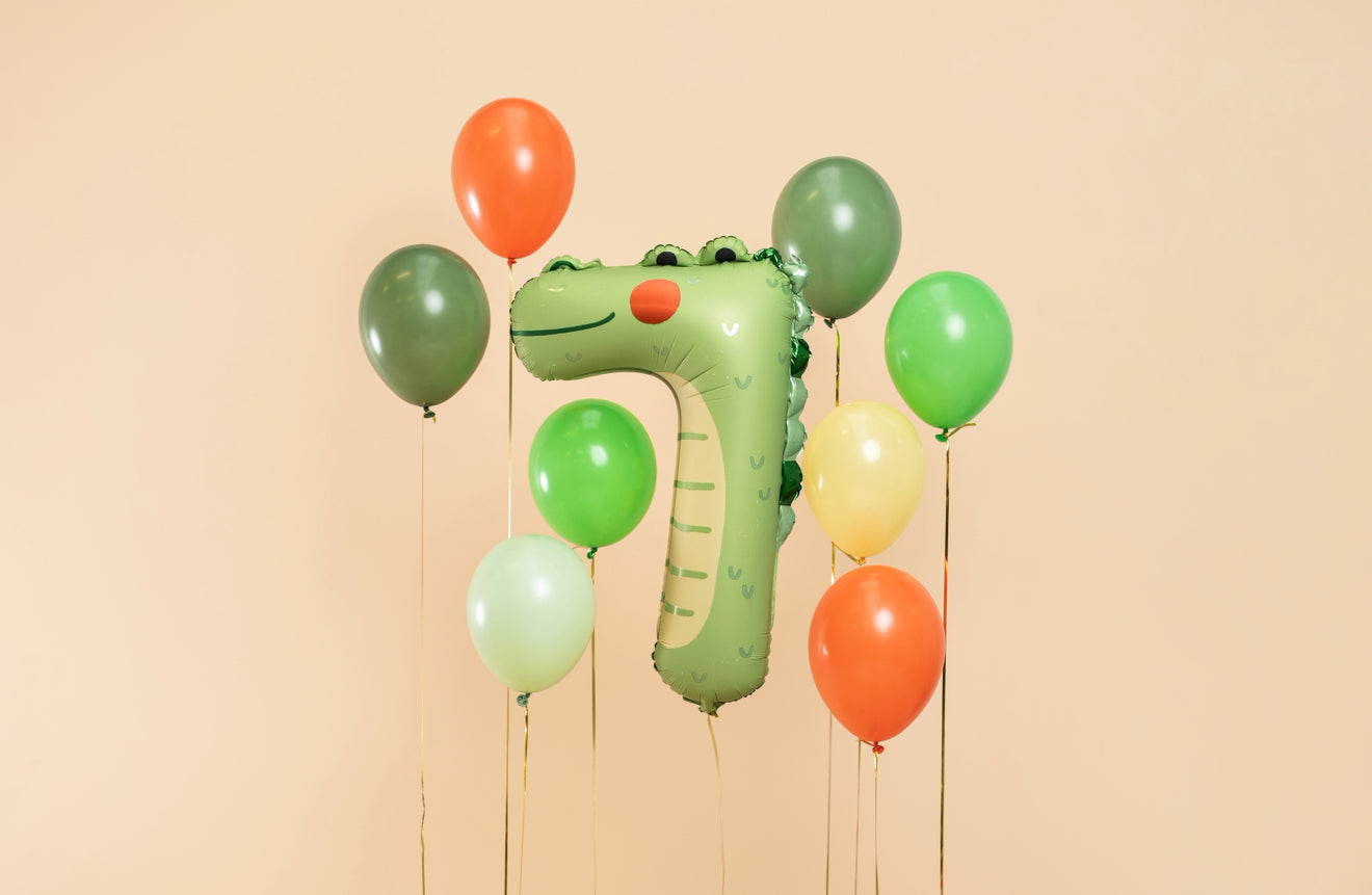 Folija balons ar ciparu 7 - Krokodils, 49 × 73 cm, krāsu miksā